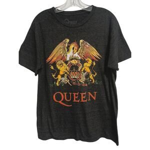 Queen Band Crest Graphic Shirt Sz M Gray Music Fan Retro Grunge Short Sleeve 80s